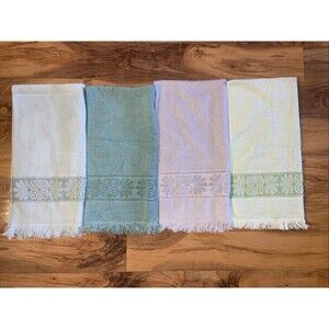 Vtg Cannon Monticello Santa Cruz Bath Towel Set Green Blue Sculpted Fringe 4
